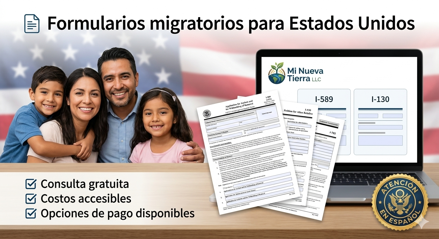 Portada Mi Nueva Tierra LLC - formularios migratorios con costos accesibles